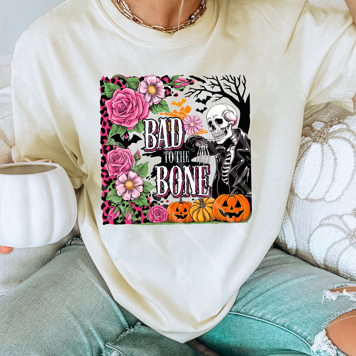 Bad To The Bone Skeleton Florals 110884 DTF transfer