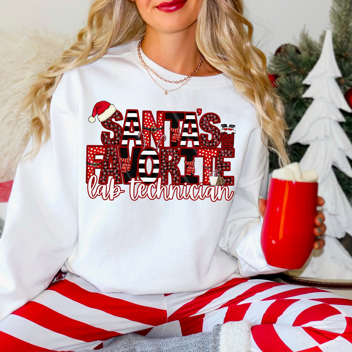 Santa’s Favorite lab technician with Santa hat DTF transfer
