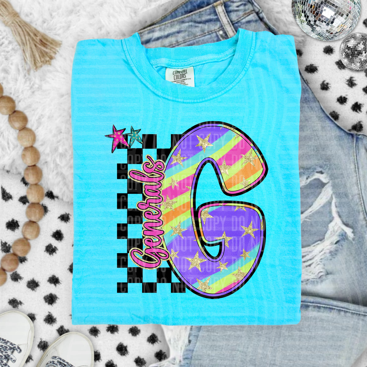 Generals Colorful Retro Rainbow Letter G With Stars And Checker 108110 DTF transfer