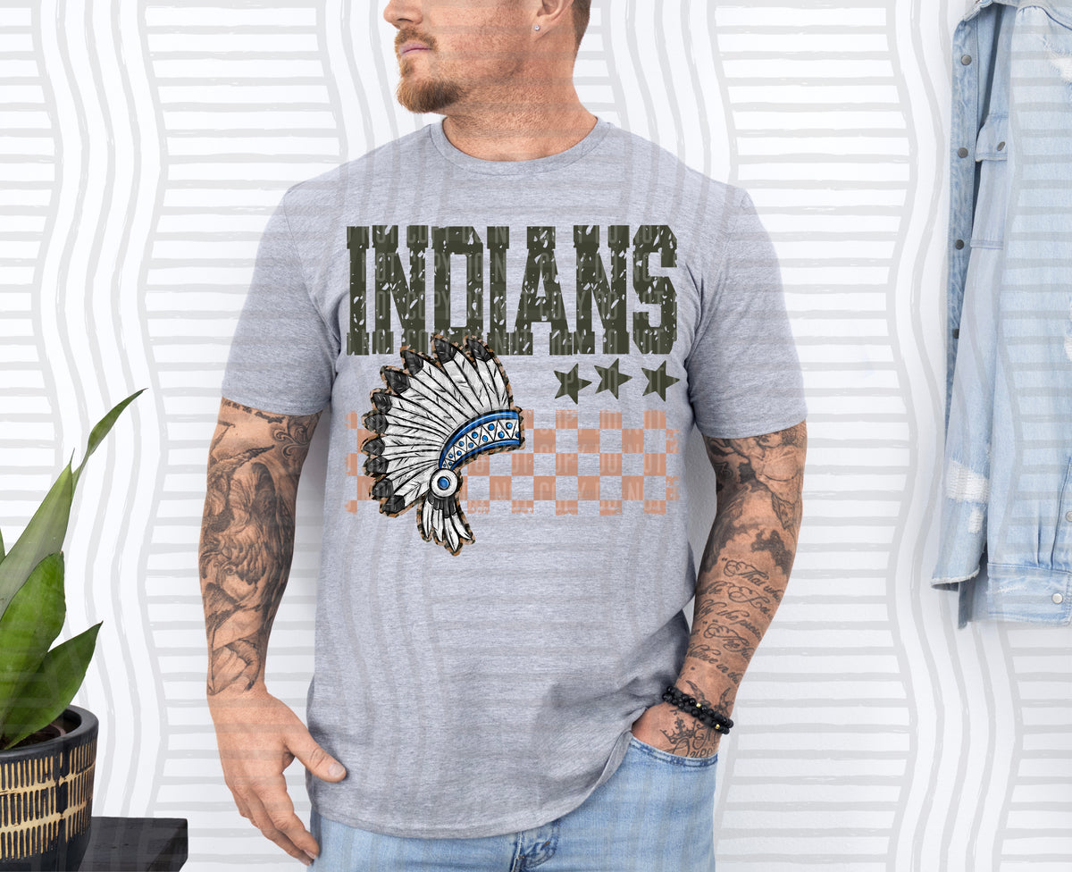 Indians Blue Tan Checker (Caplinger) DTF Transfers