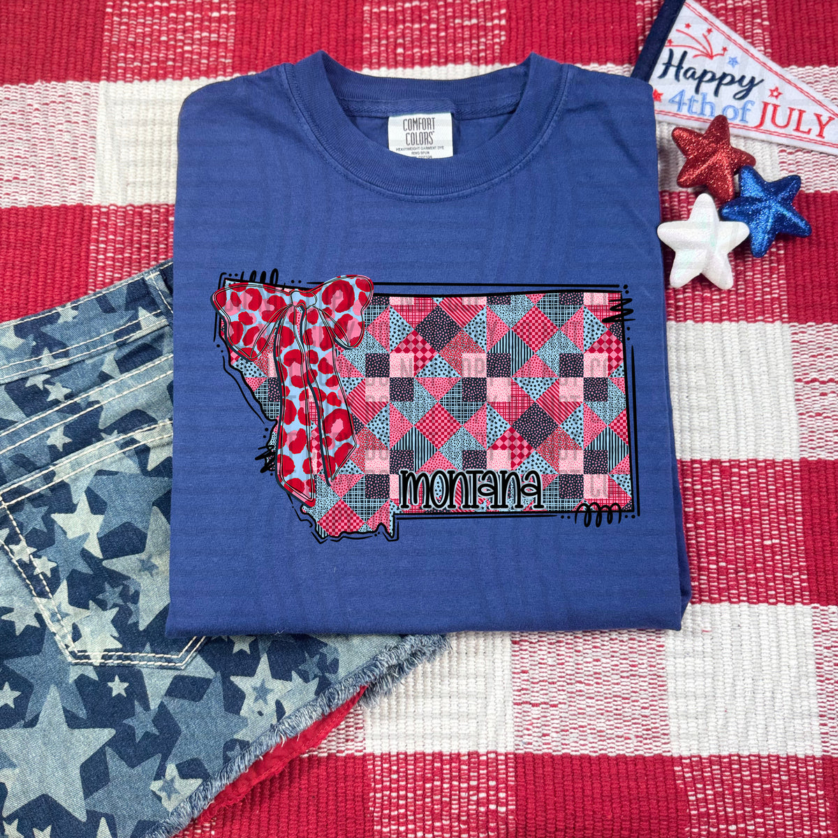 Montana RWB faux patchwork (Caplinger) dtf transfer
