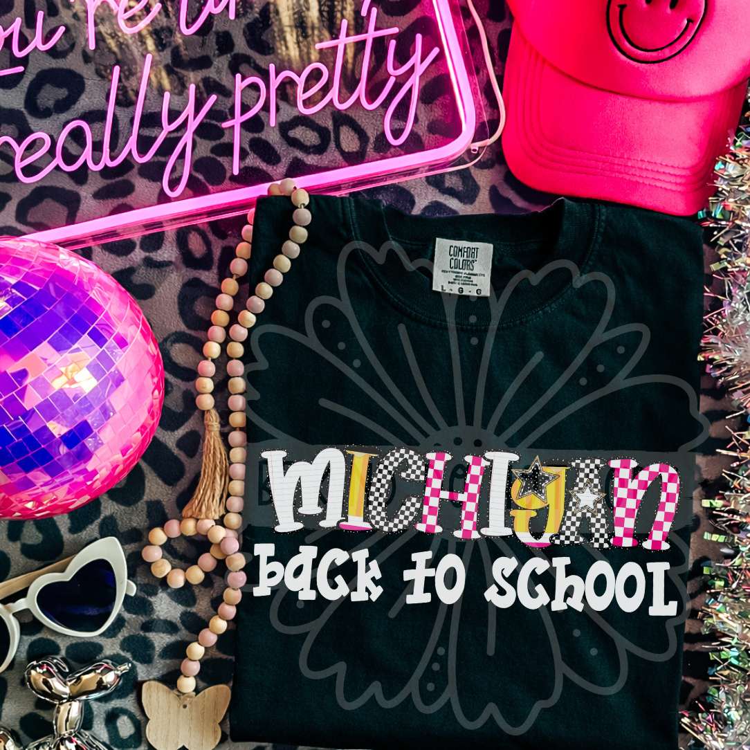 michigan back to school patterned letters (vehement) DTF Transfer