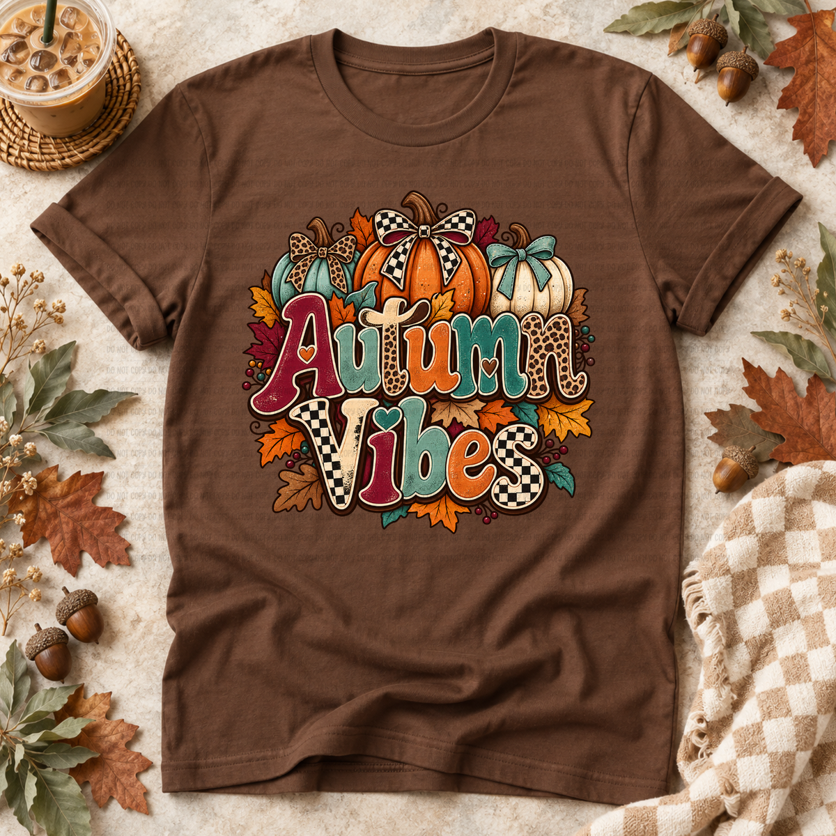 Autumn vibes pumpkin trio cheetah checkered and teal (Revel) DTF Transfer