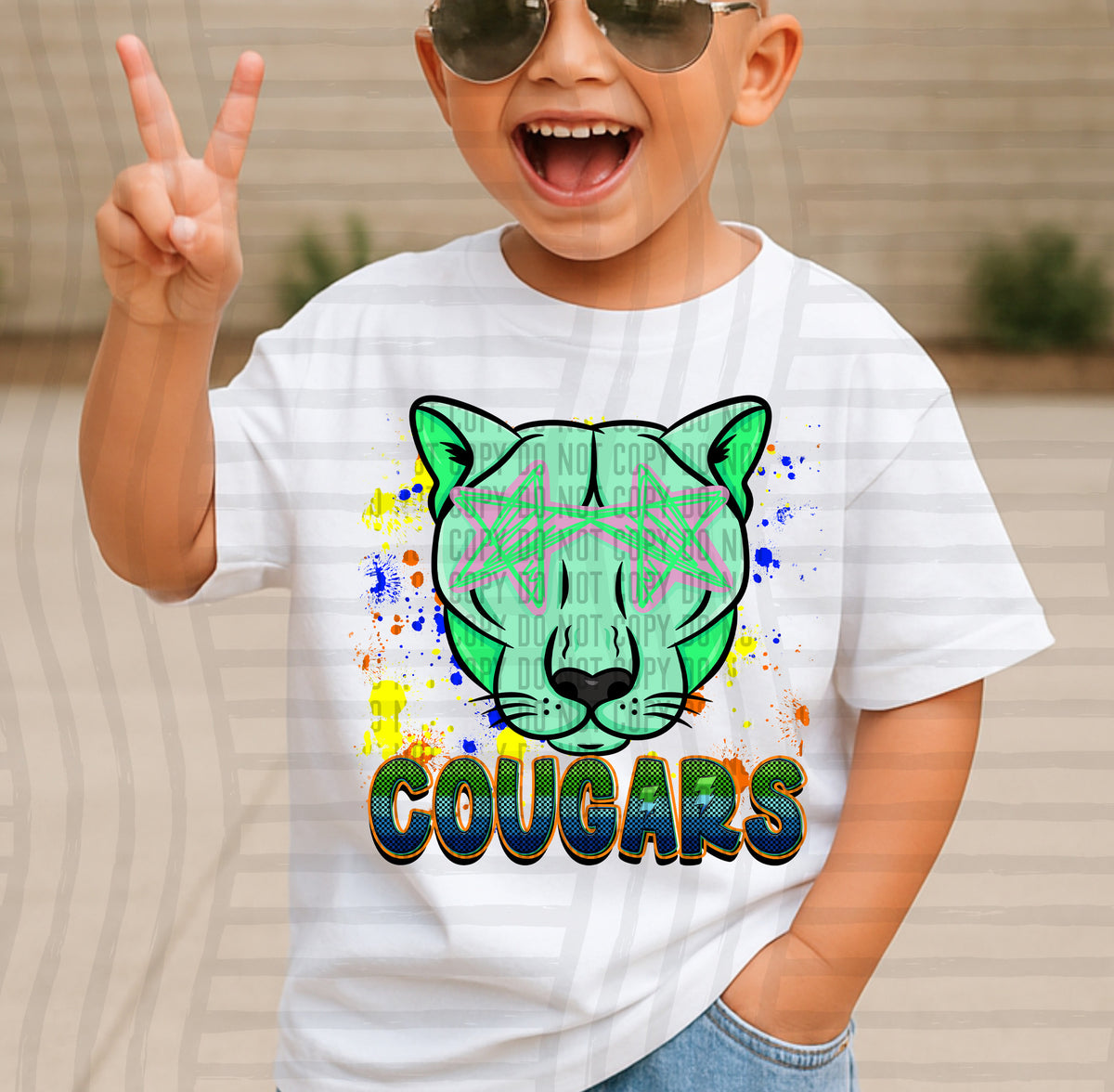 cougars paint splatter boy blue green and yellow (Caplinger) DTF Transfer