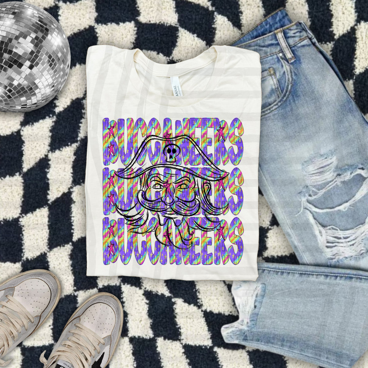 Buccaneers With Skull Colorful Word Stacked With Stars 108567 DTF Transfer