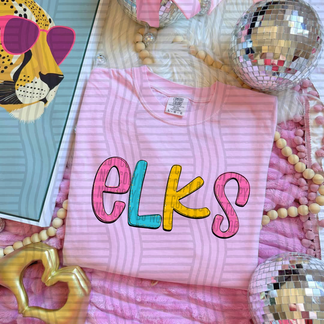 blue yellow and pink elks stacked (Caplinger) DTF Transfer