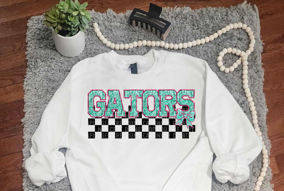 Turquoise And Pink Faux Embroidery Gators 74084 DTF Transfer