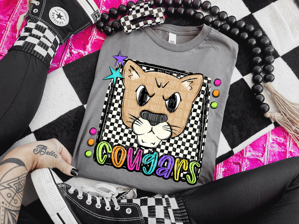 Checkered Preppy Bright Cougars Tan (Caplinger) DTF transfer