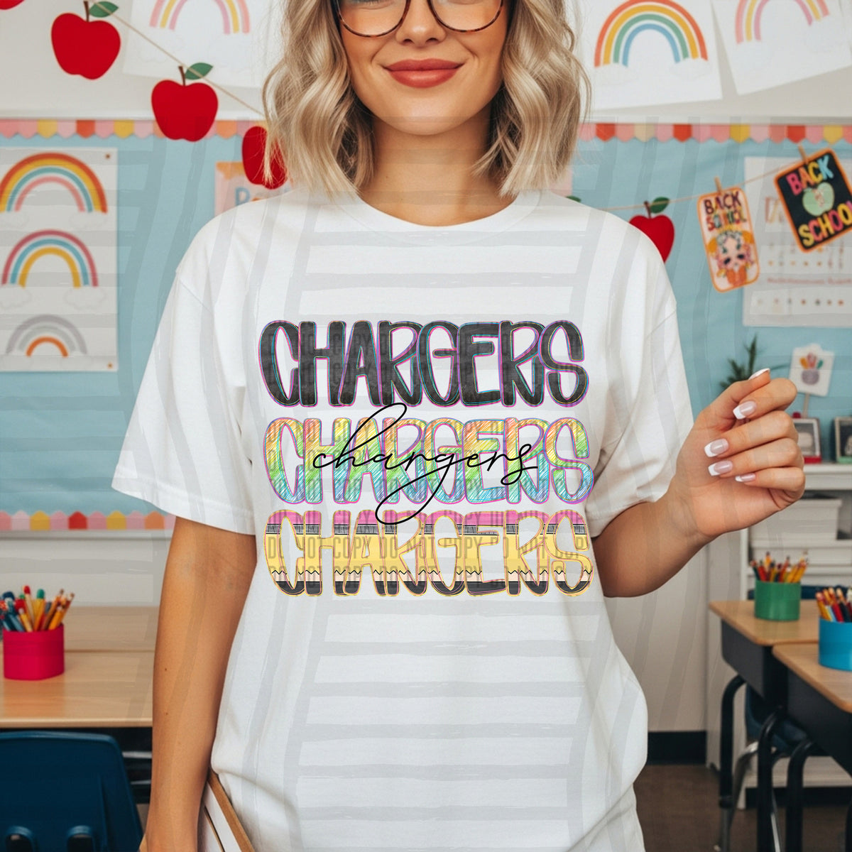 chargers crayon cutie stacked (Caplinger) DTF Transfer