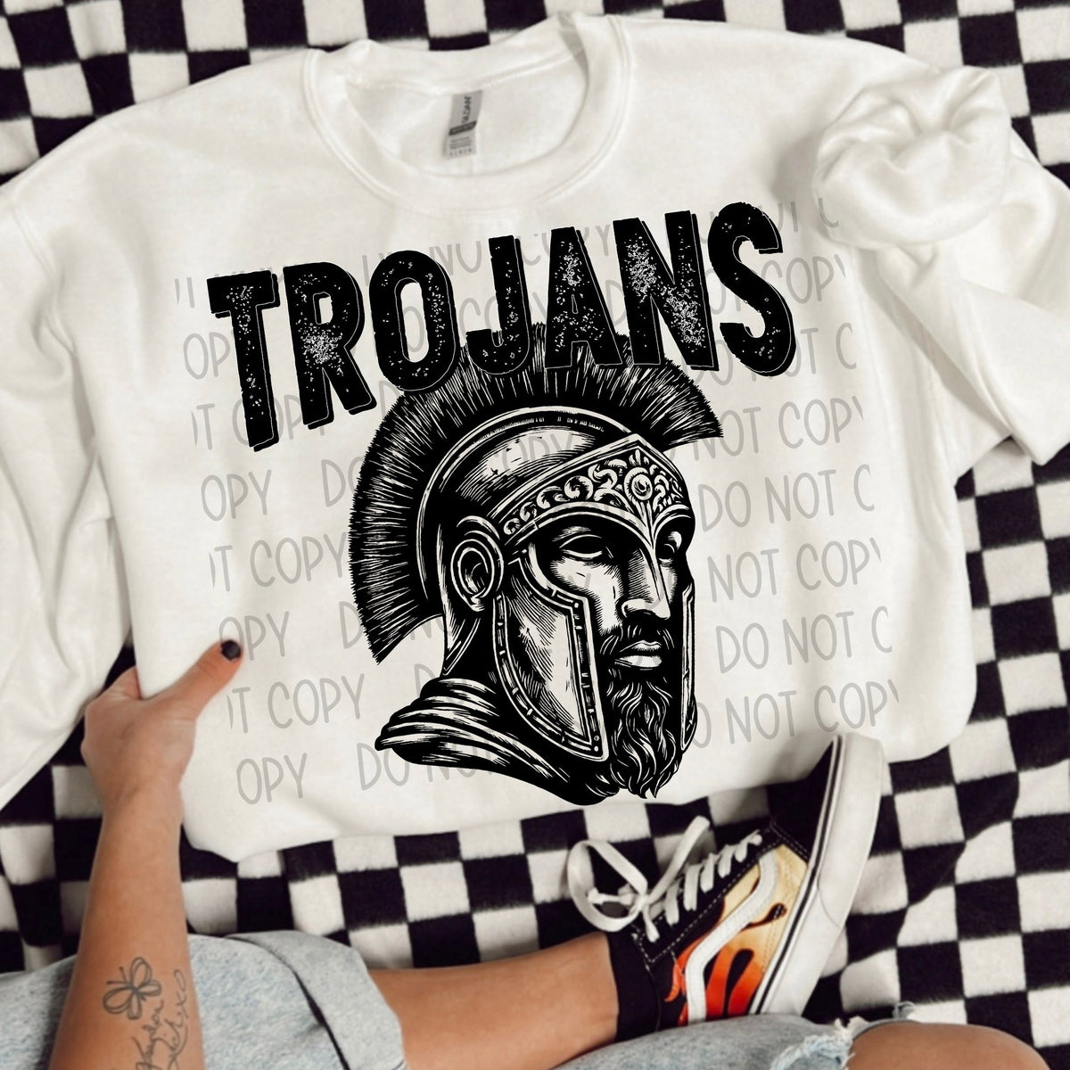 Trojans black/white outline DTF transfer