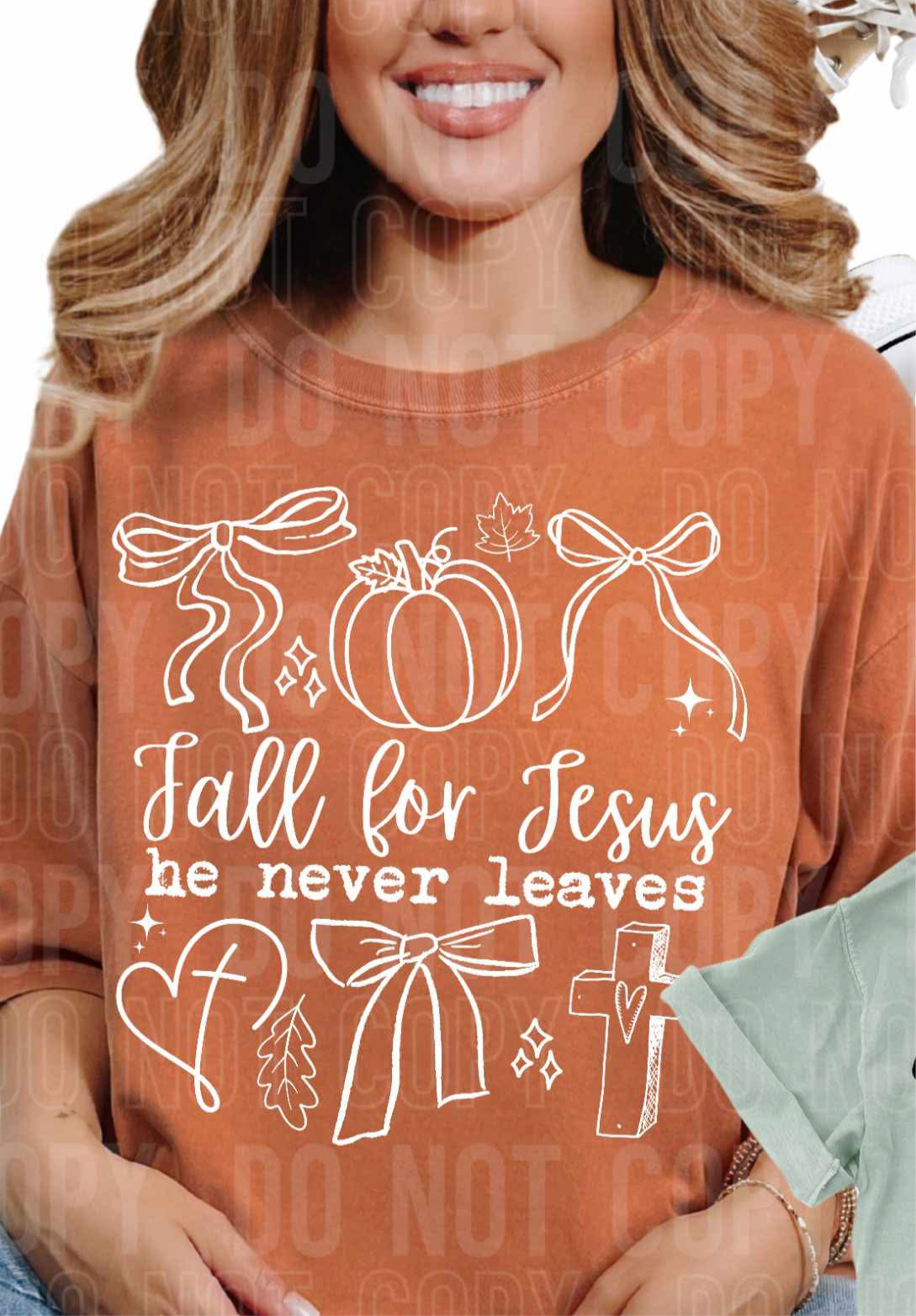 Fall for Jesus he never leaves WHITE (SBB) DTF transfer