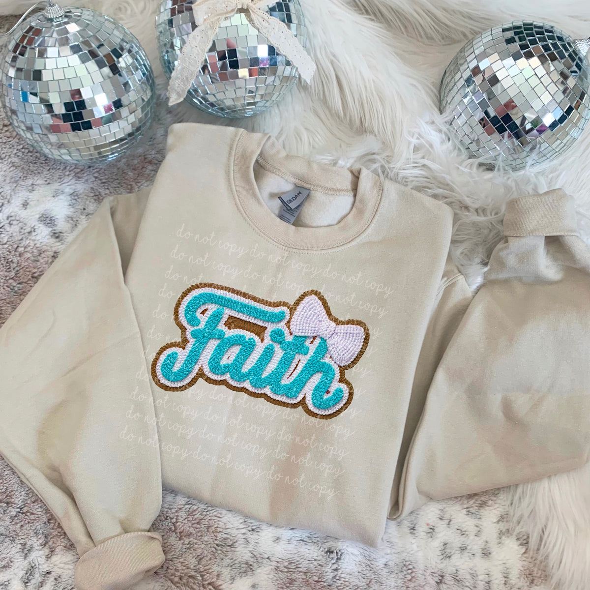 Faith blue with bow DTF transfer
