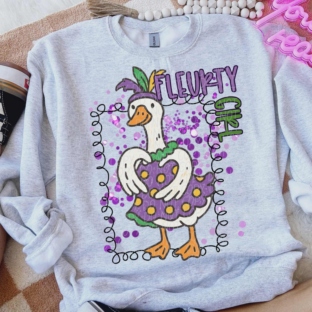 Fluerty Girl Goose purple sequins (city) DTF Transfer