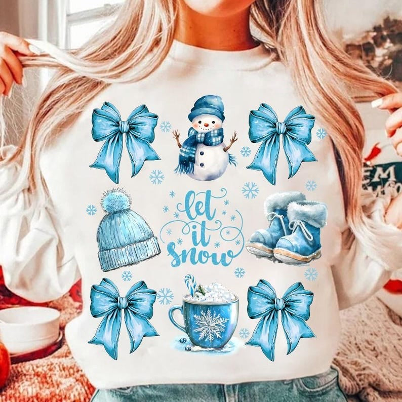 Let it snow blue collage 64836 DTF transfer