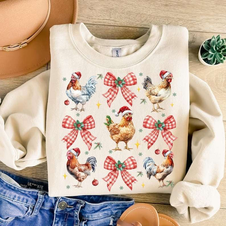 Christmas chicken collage 62251 DTF transfer