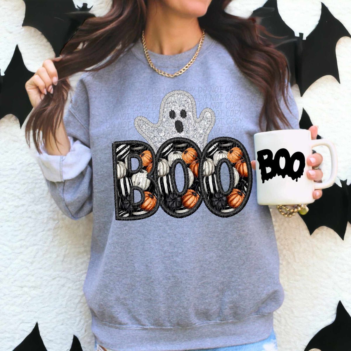 Boo black outline with ghost (CITY) 55913 DTF transfer