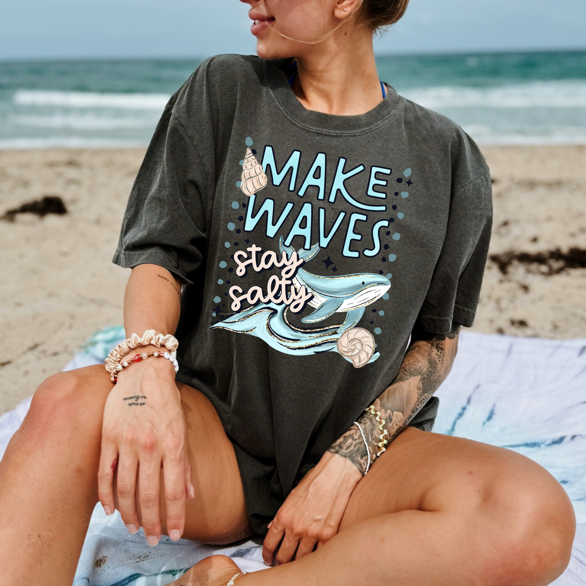 Make waves Stay salty whale (CSC) DTF Transfer