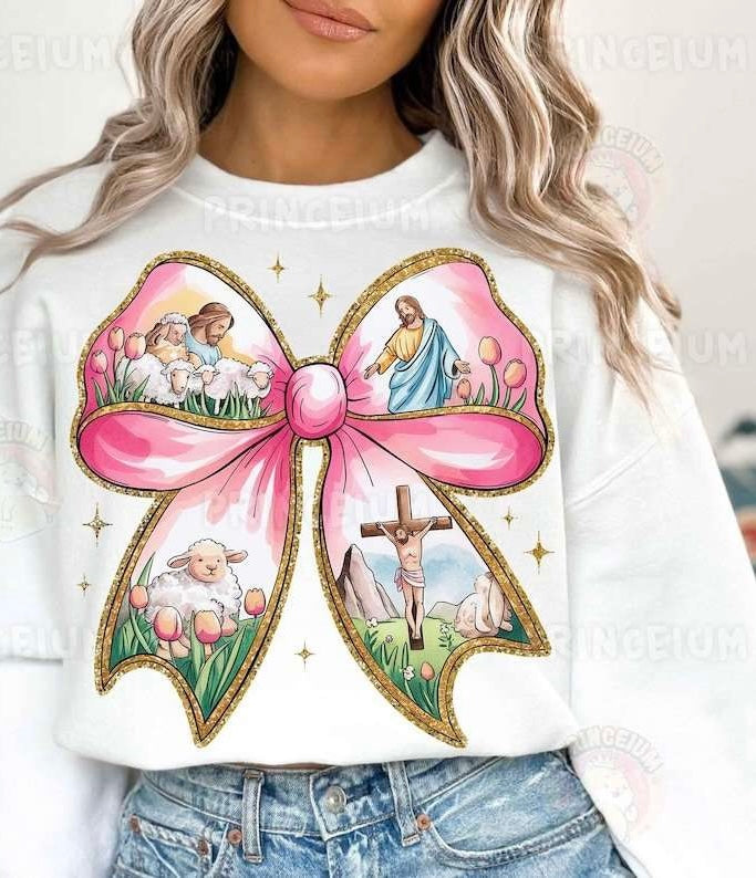 Pink religious bow 84342 DTF transfer