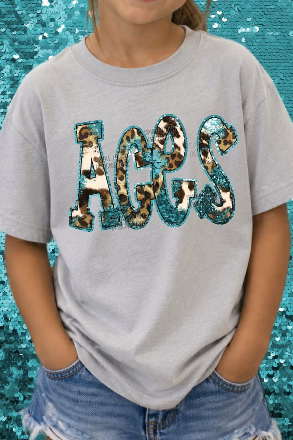 Aces animal print blue sequin outline (STD) DTF transfer