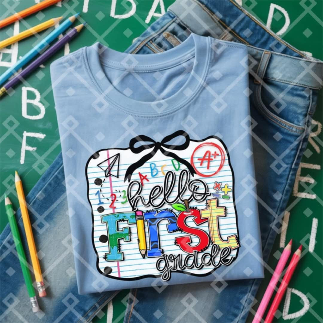 Hello first grade paper background (Crafti) 103202 DTF transfer