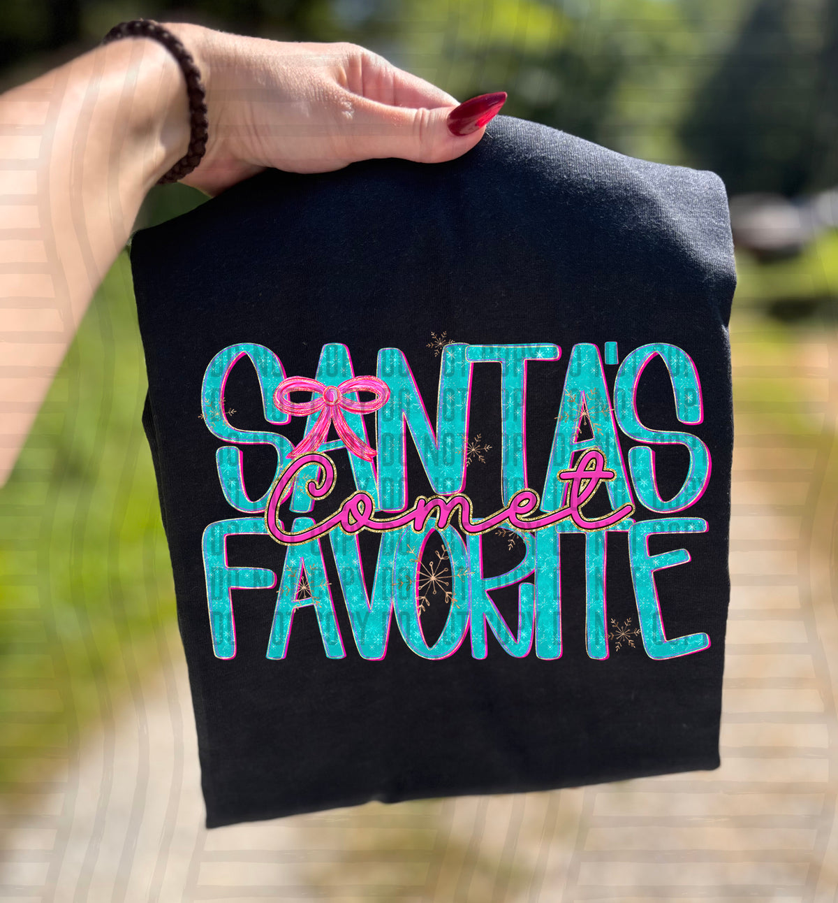 Comet Santas favorite bow (caplinger) DTF transfer
