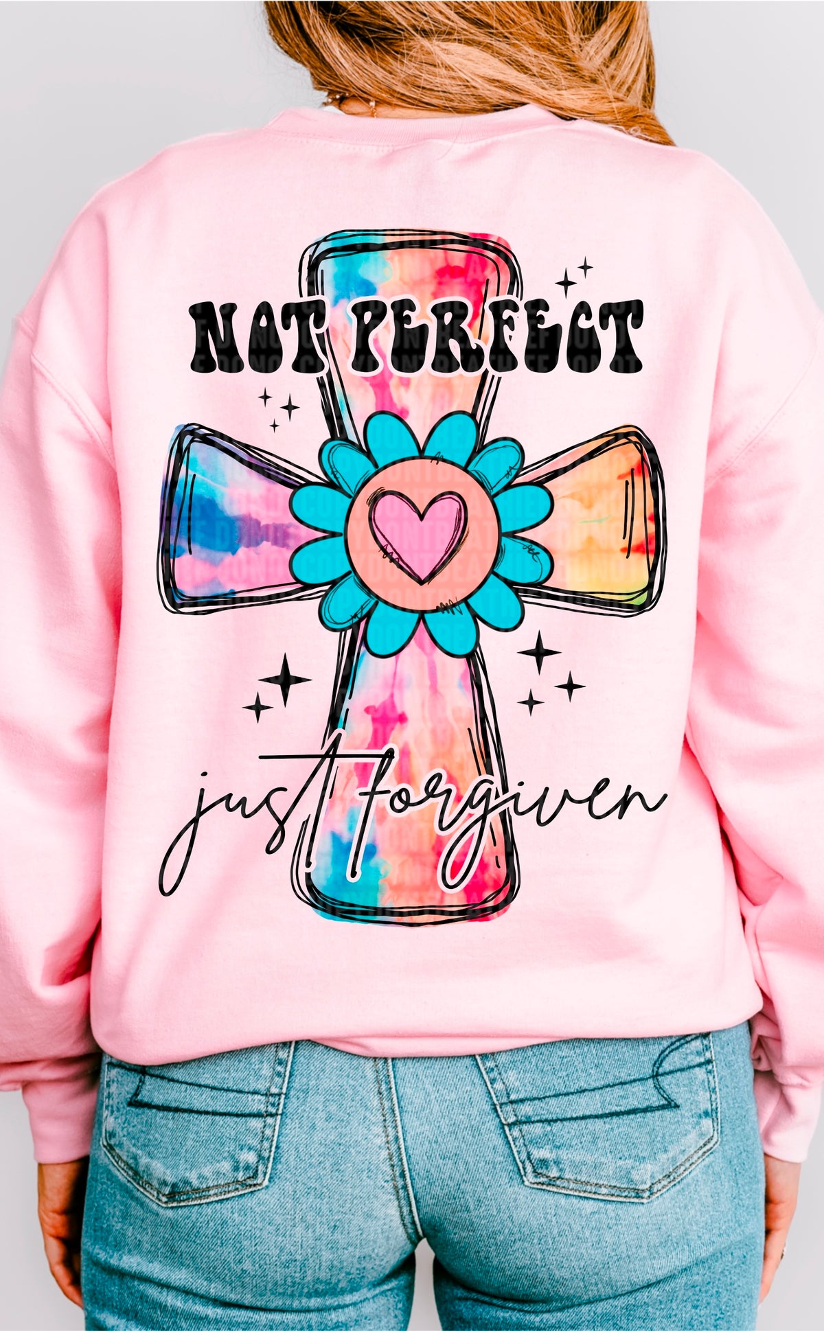 Not perfect just forgiven cross black font 93336 DTF transfer