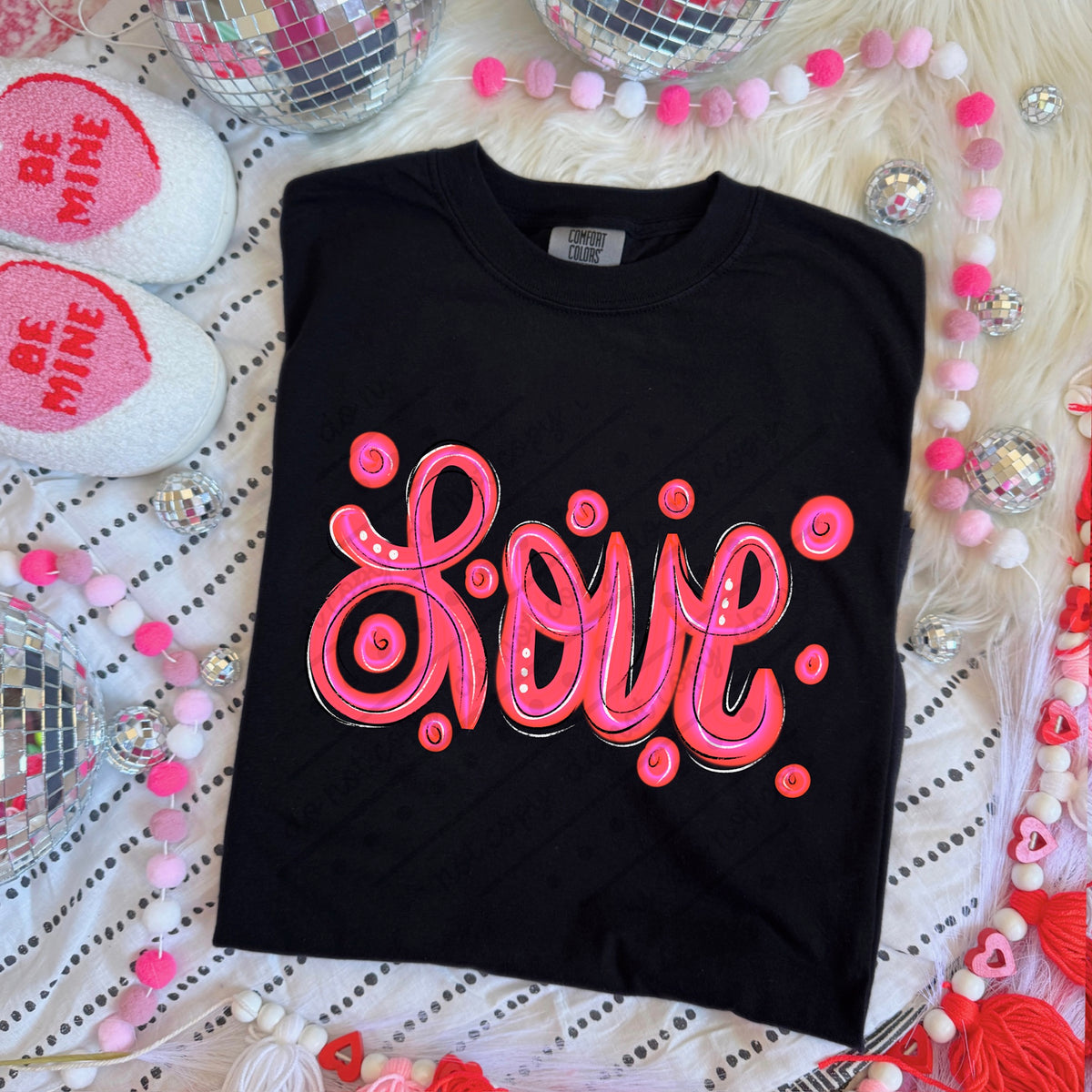 Love pink cursive DTF transfer