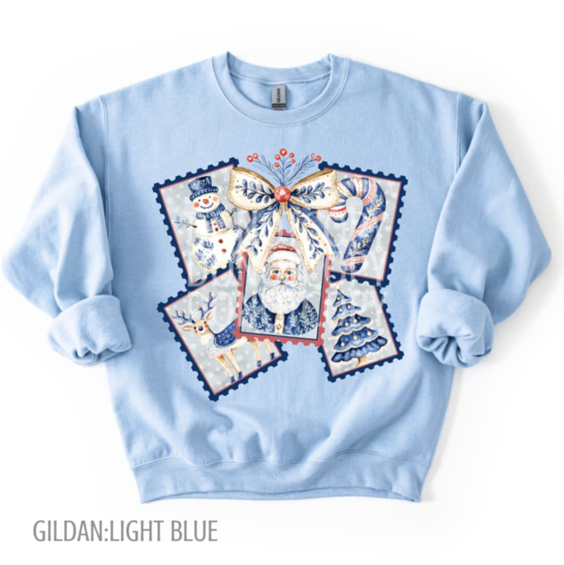 Navy Christmas stamps and bow (CSG) DTF transfer