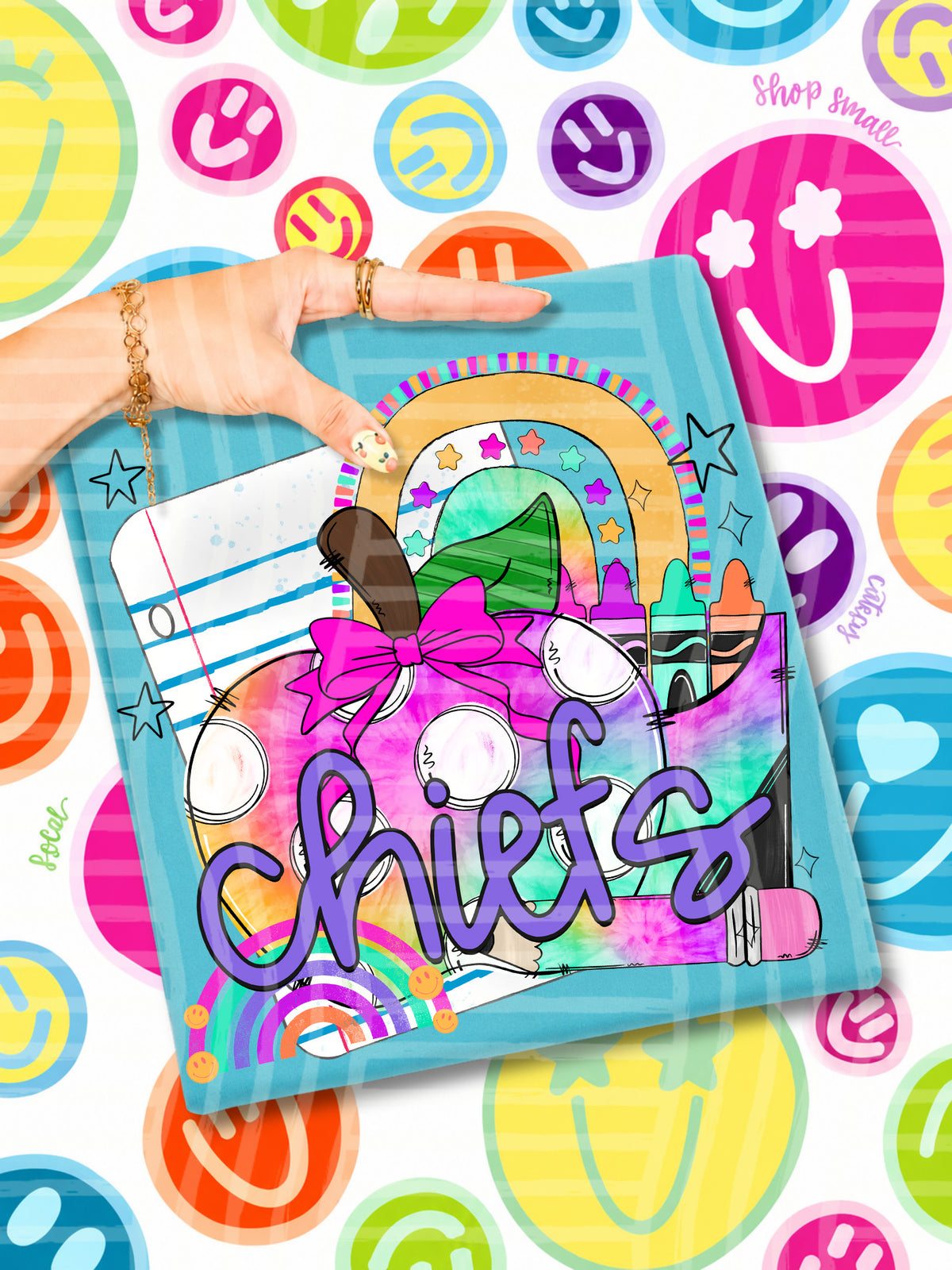 chiefs tie dye apple with white dots and school stuff (CAPLINGER) DTF Transfer