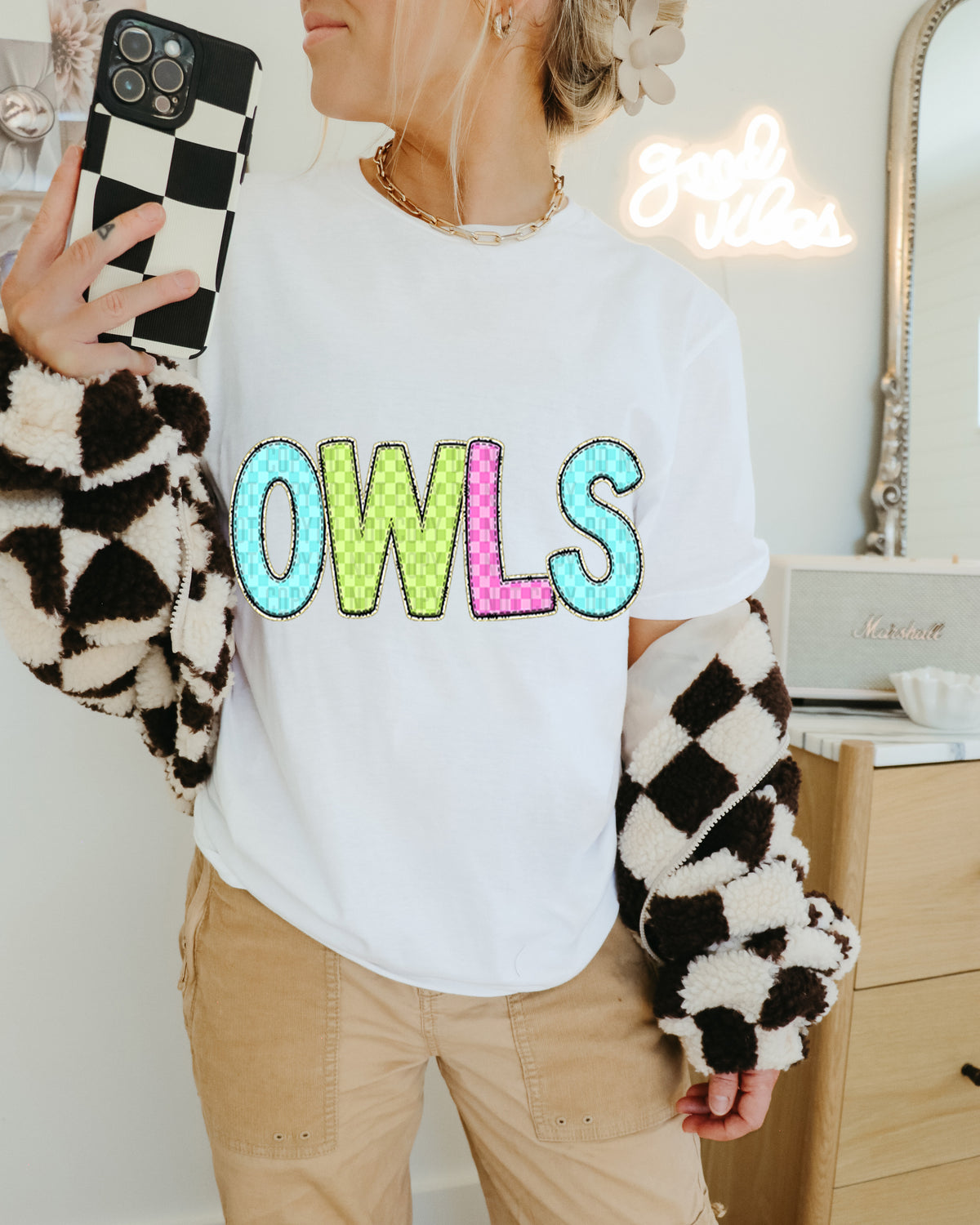 Owls Colorful Checkered (caplinger) DTF transfer