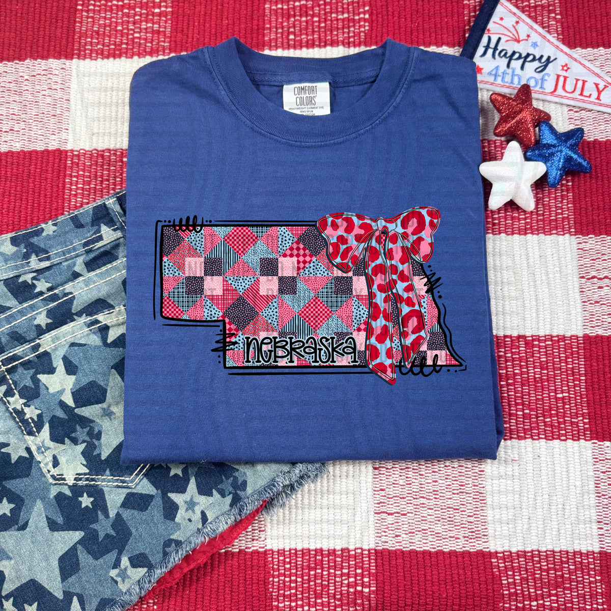 Nebraska RWB faux patchwork (Caplinger) dtf transfer