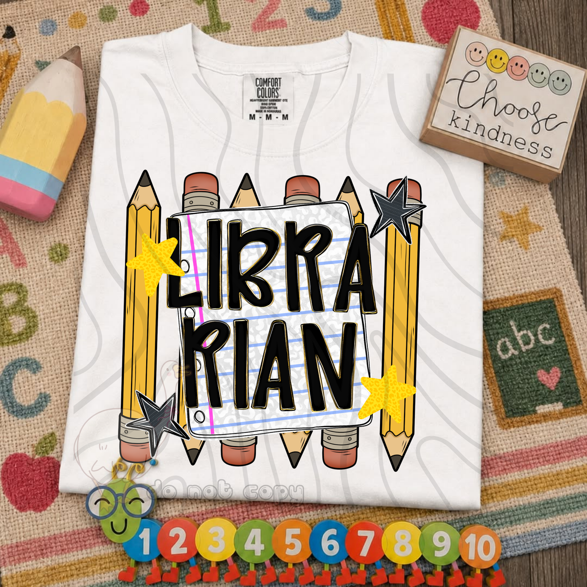 Librarian pencil and stars (DKD) DTF transfer