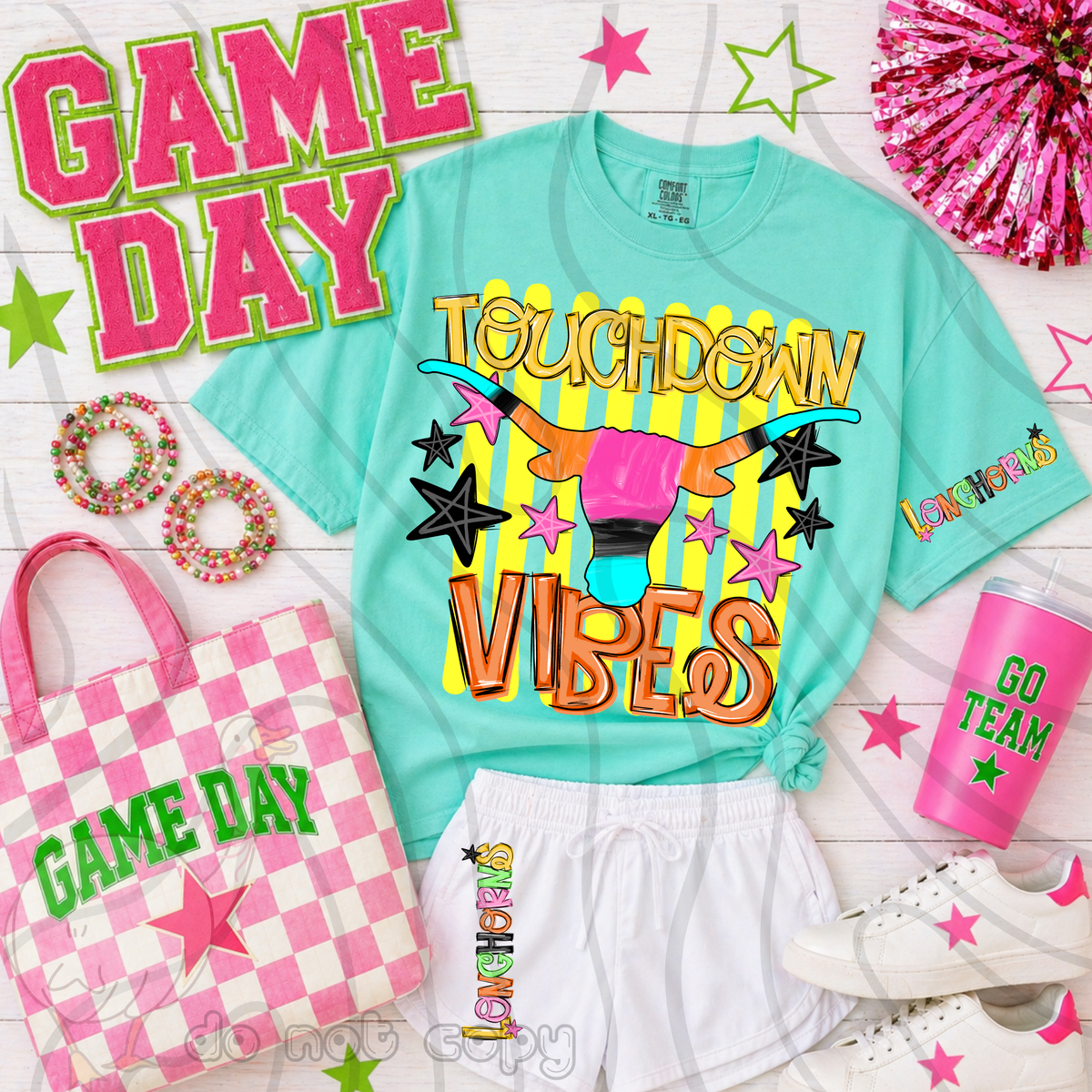 Longhorns touchdown vibes NEON (SLEEVE ONLY) (DKD) DTF Transfer