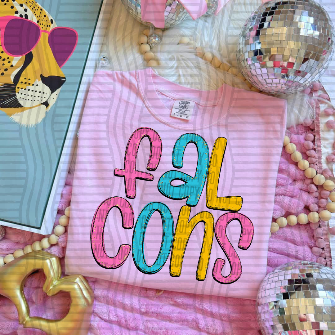 blue yellow and pink falcons stacked (Caplinger) DTF Transfer