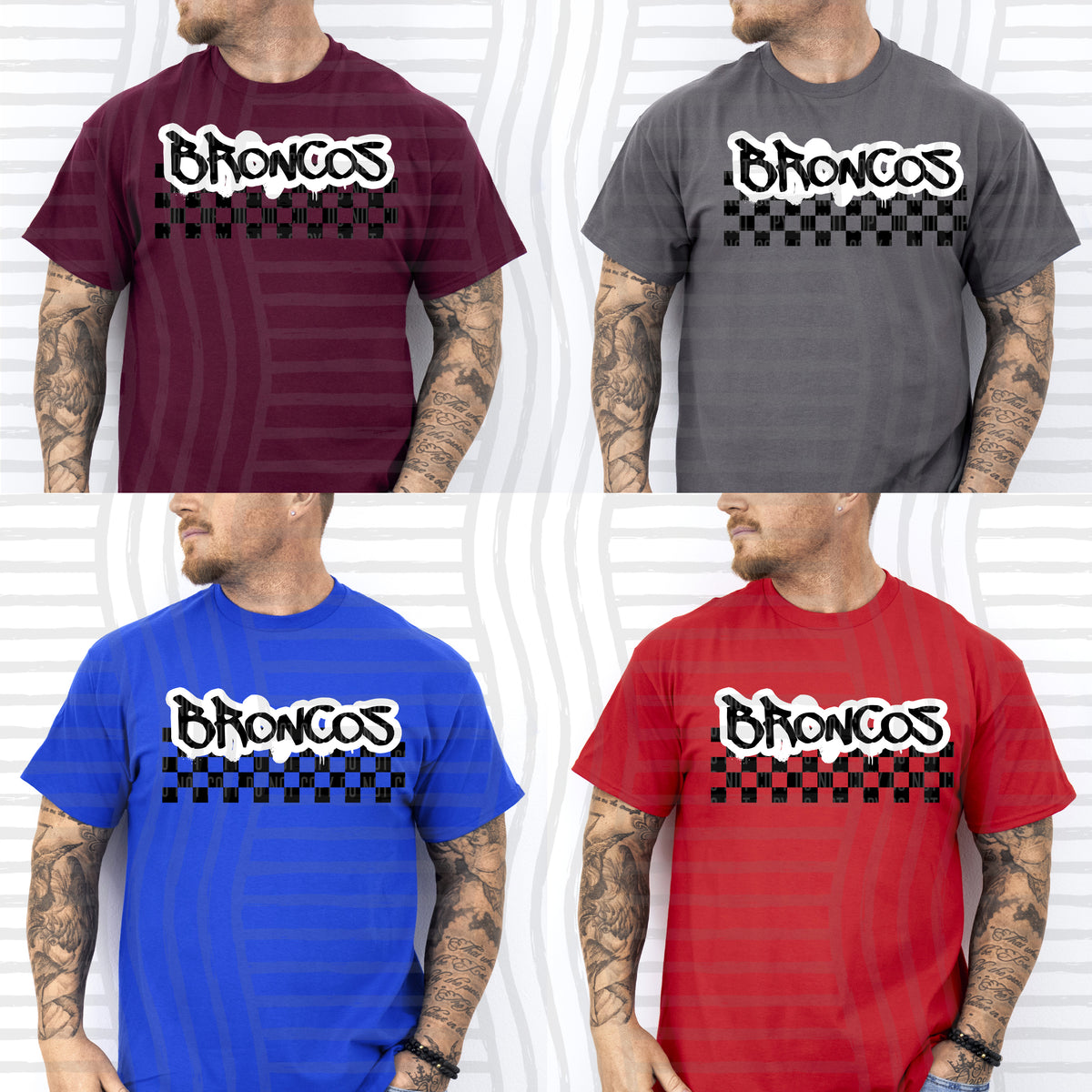 broncos black messy font with checkers (Caplinger) DTF Transfer