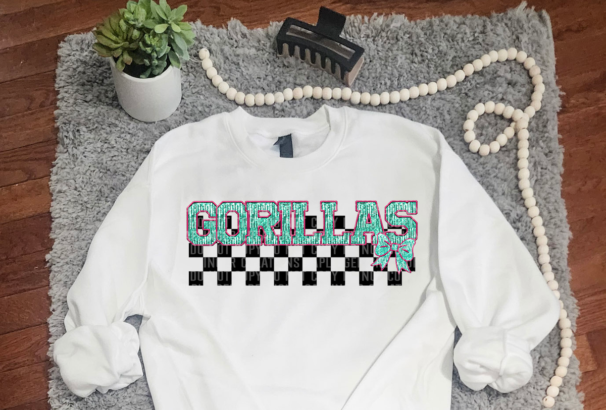 Turquoise And Pink Faux Embroidery Gorillas 74085 DTF Transfer