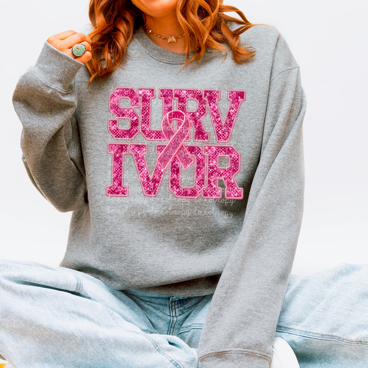 Pink Faux glitter survivor 115543 DTF transfer