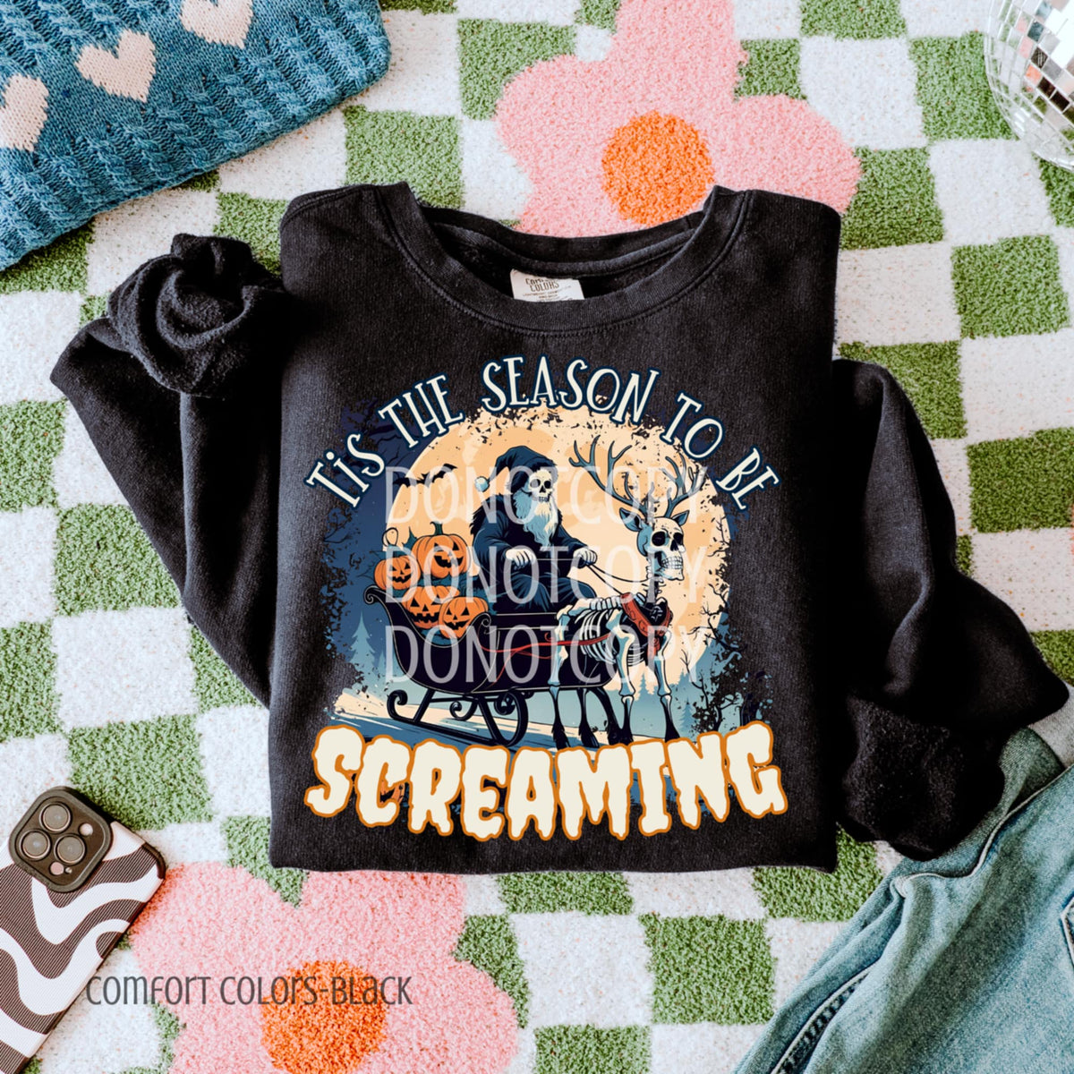 Tis the Season to be Screamin skeleton and reindeer CSG DTF transfer