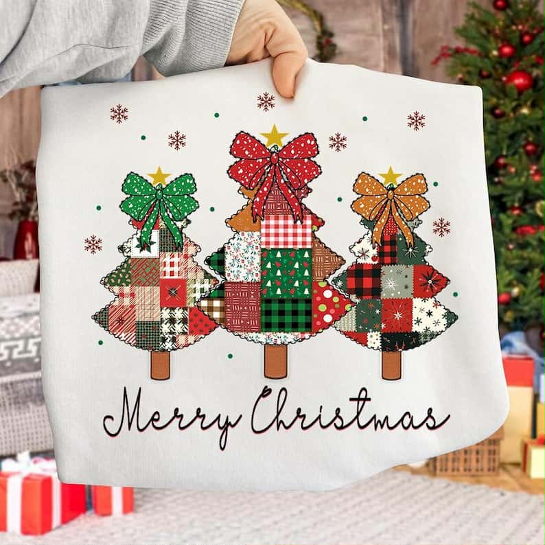 Merry Christmas Patchwork Trees DTF transfer