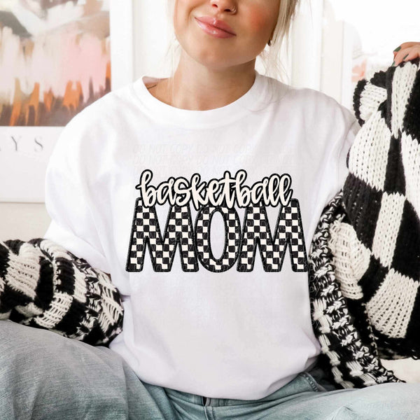 Basketball mom checkered city DTF transfer