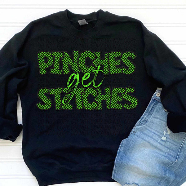 Pinches get stitches cursive green checkered (CITY) 85118 DTF transfer