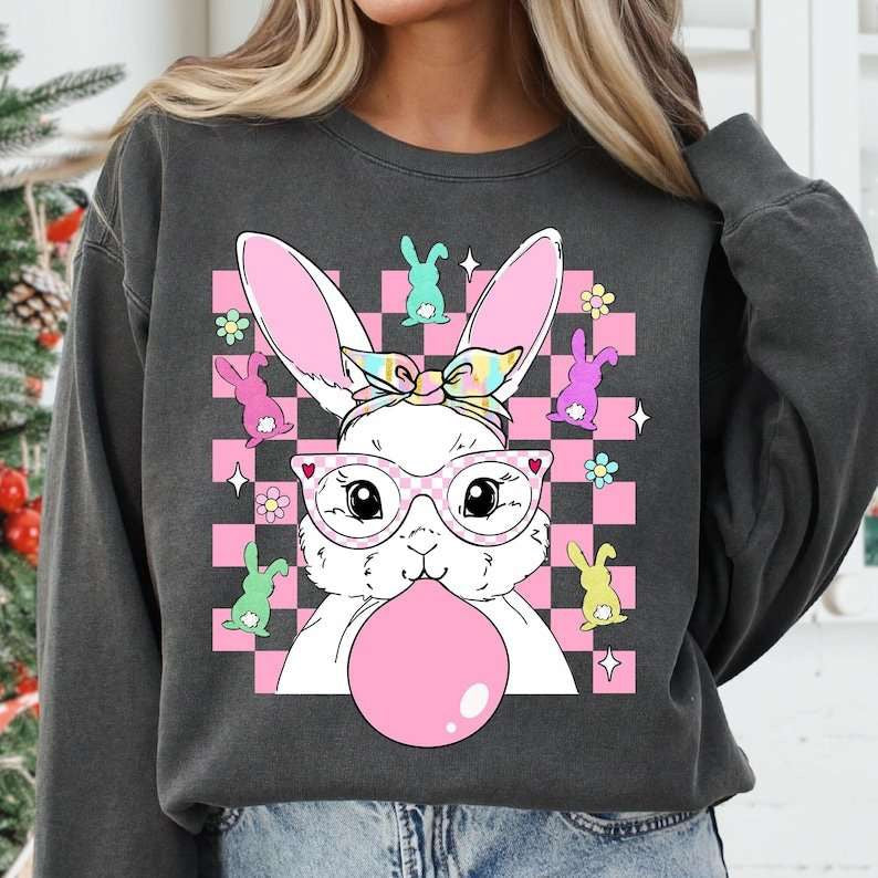 Easter bunny blowing bubble 77652 DTF transfer