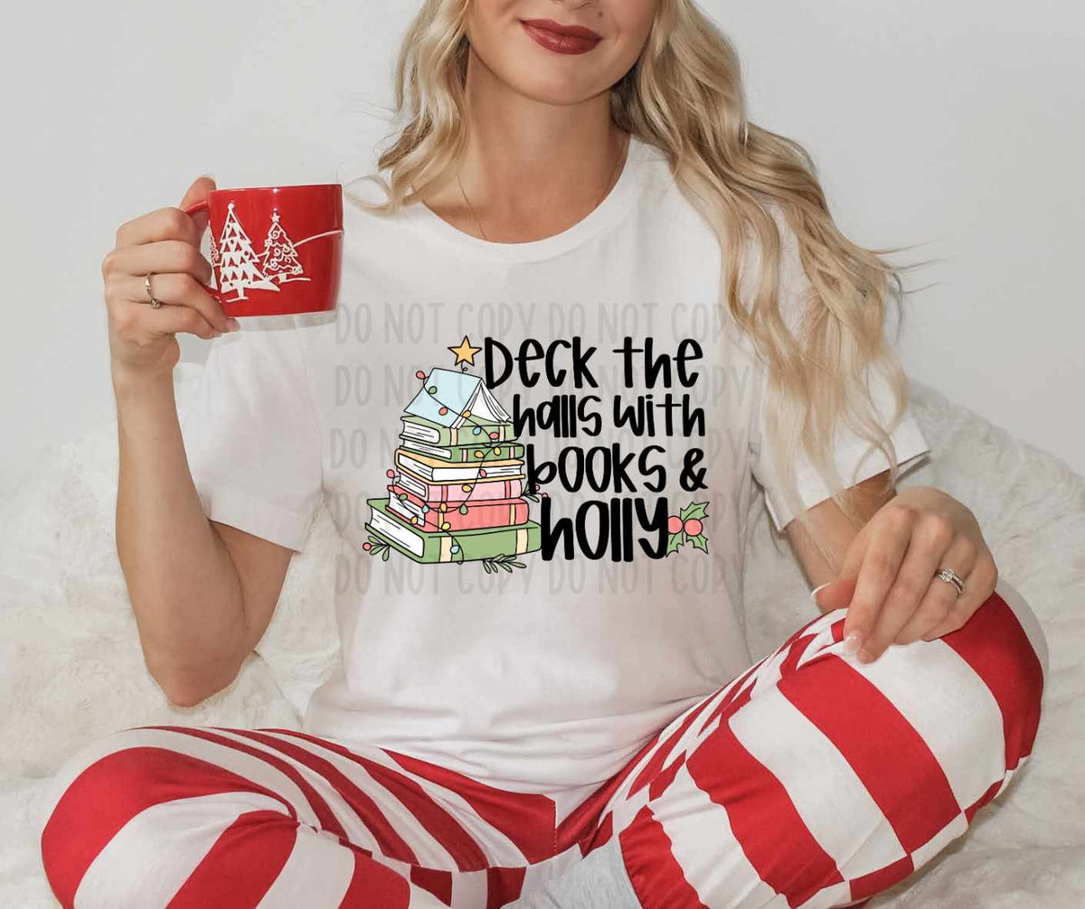 Deck the halls with books & Holly (CANVI) 64968 DTF transfer