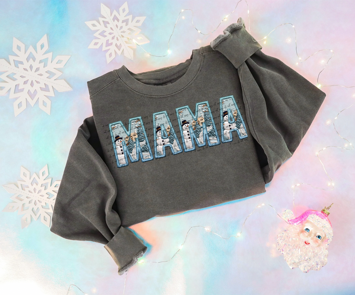 Mama faux embroidery (blue winter) 30635 DTF transfers