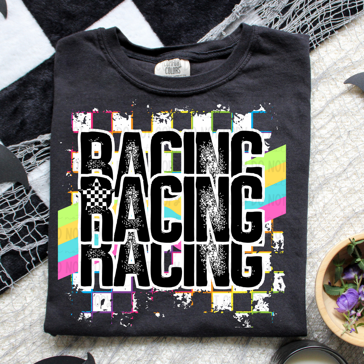 Racing stacked rainbow background (REVEL) 96498 DTF transfer