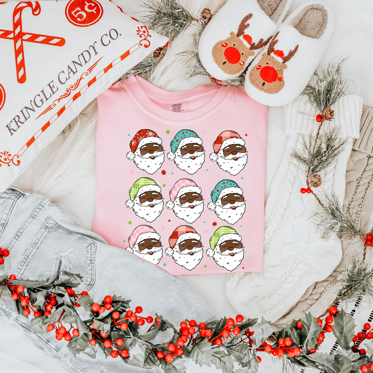 Patterned Santas (darker skin tone) (csc) DTF Transfer