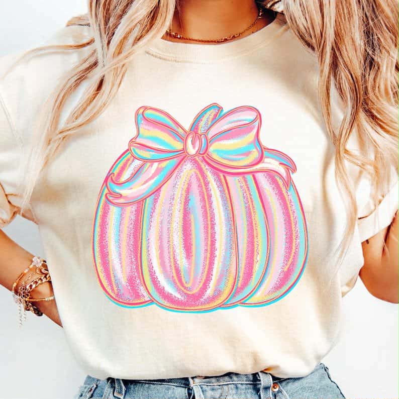 Pink Brushstroke pumpkin and bow DTF transfer