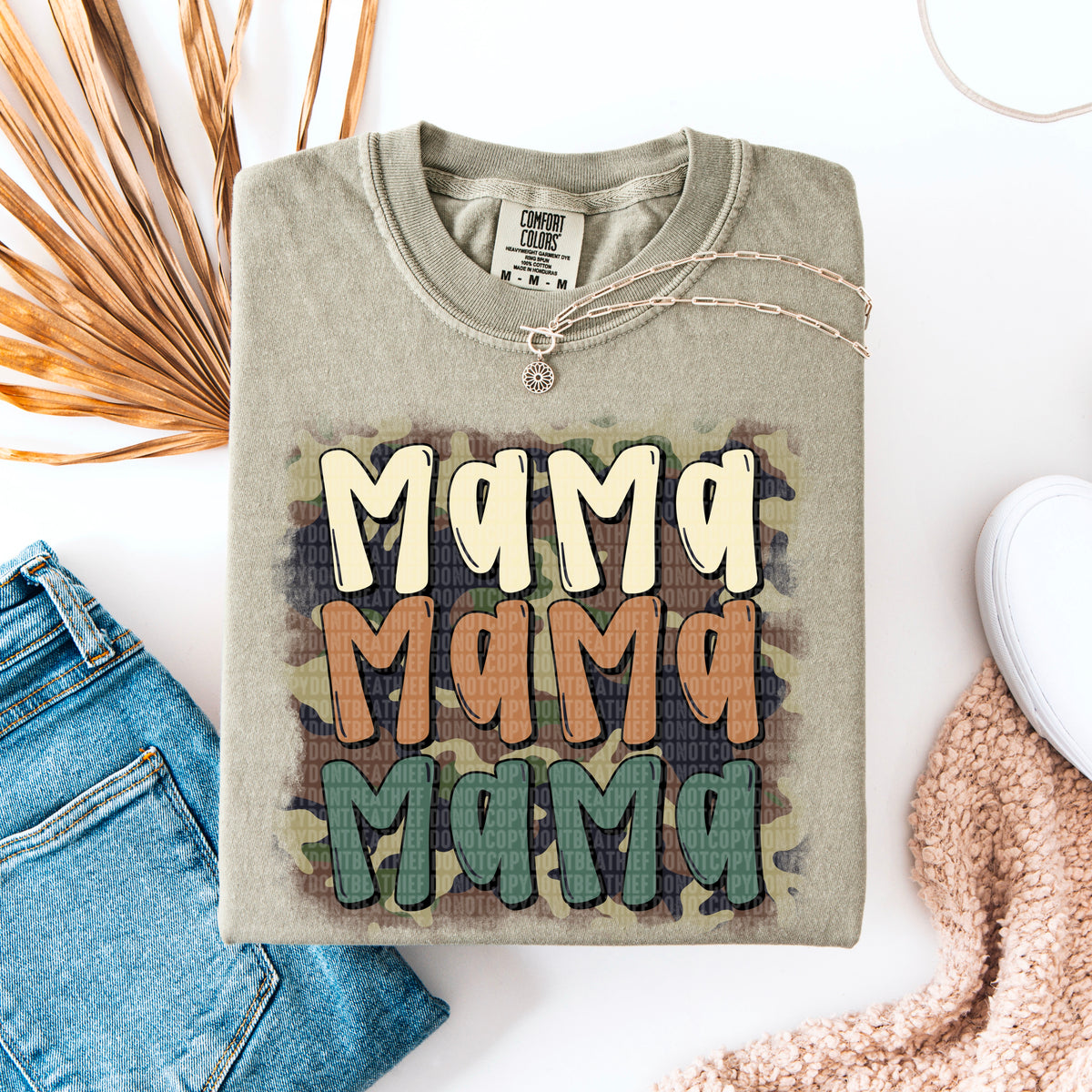 Mama stacked camo background 95142 DTF transfer