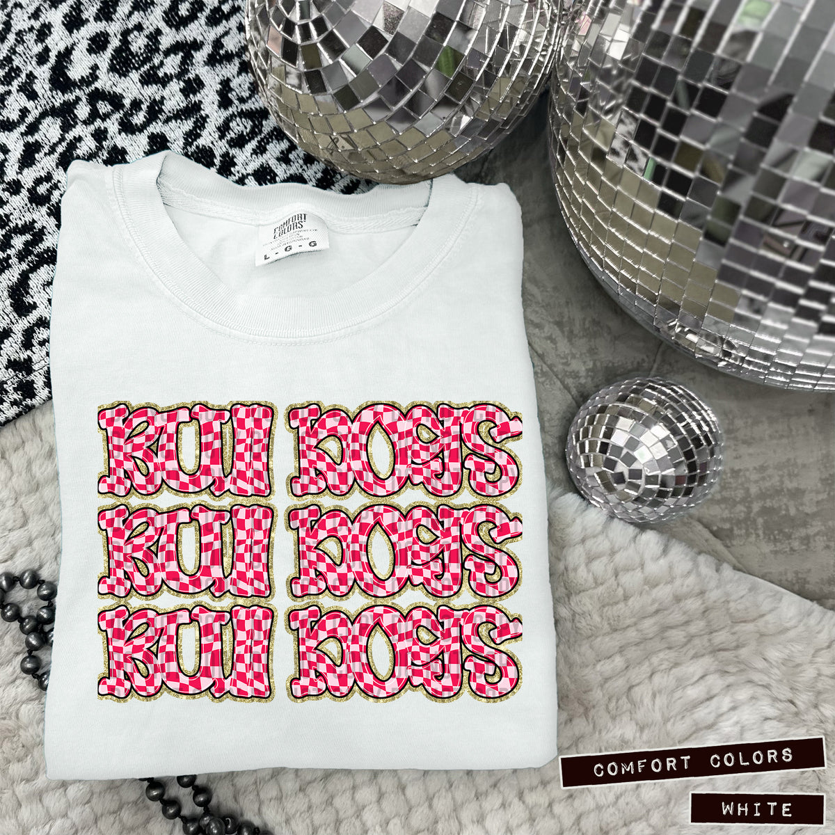 BULL DOGS stacked pink checkered (Caplinger) DTF transfer