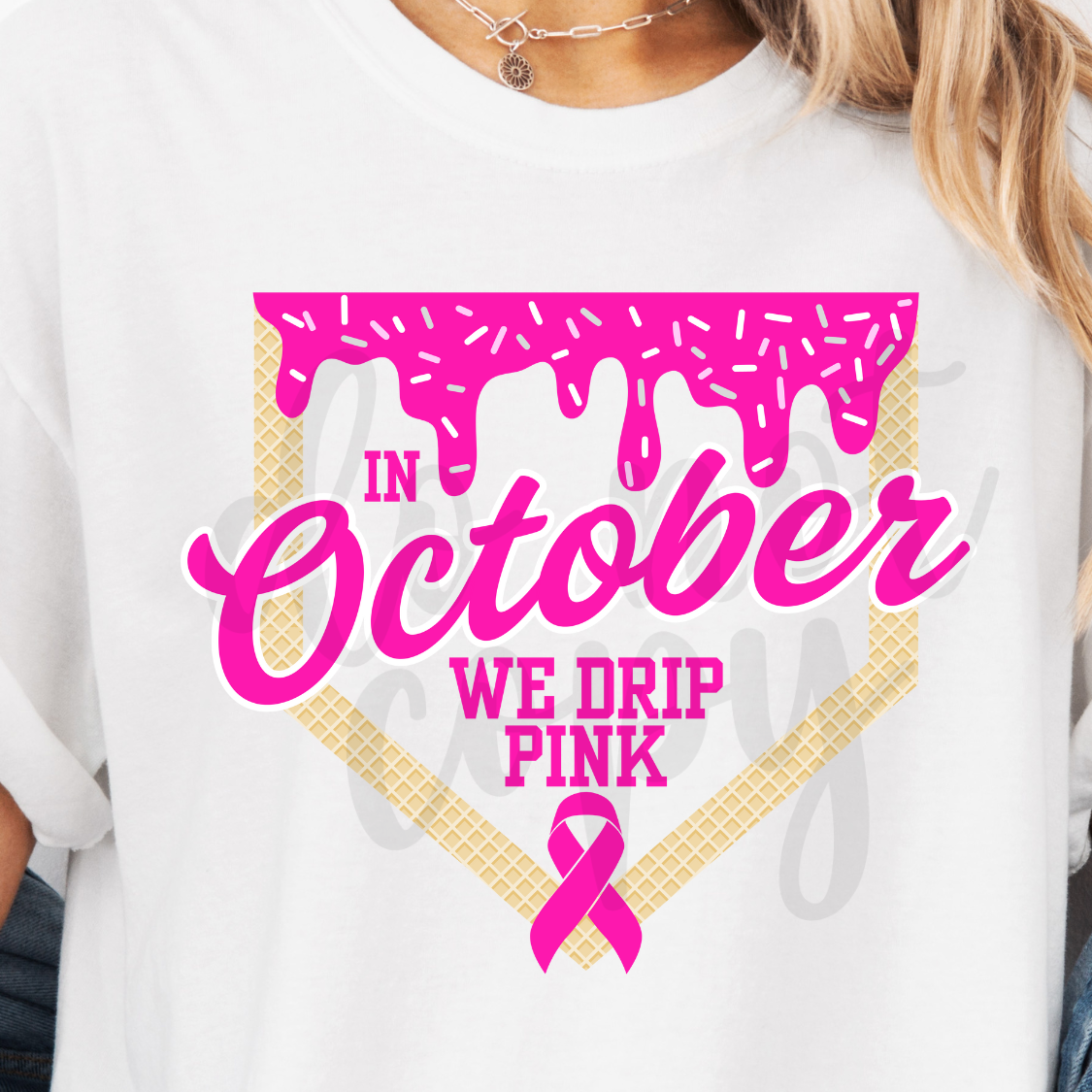 In October we drip pink (PARKER) DTF transfer